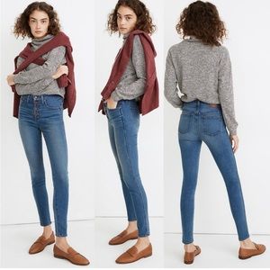 Madewell 10" High-Rise Button Front Blue Denim Skinny Jeans